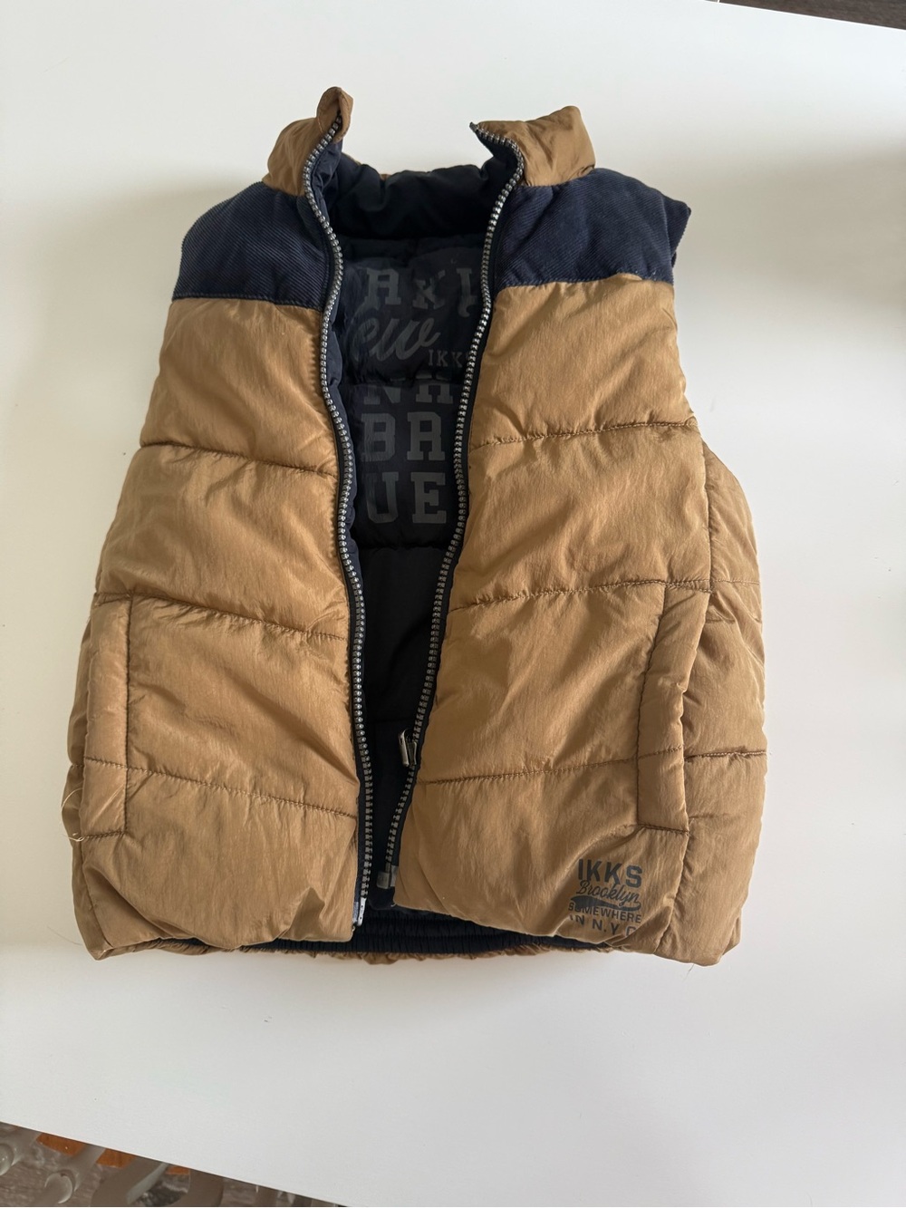 Ikks Tan and Navy Kids Puffer Vest